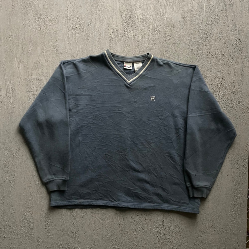 Vintage Fila V-Neck Sweatshirt Mens XXL Blue 90s Fila